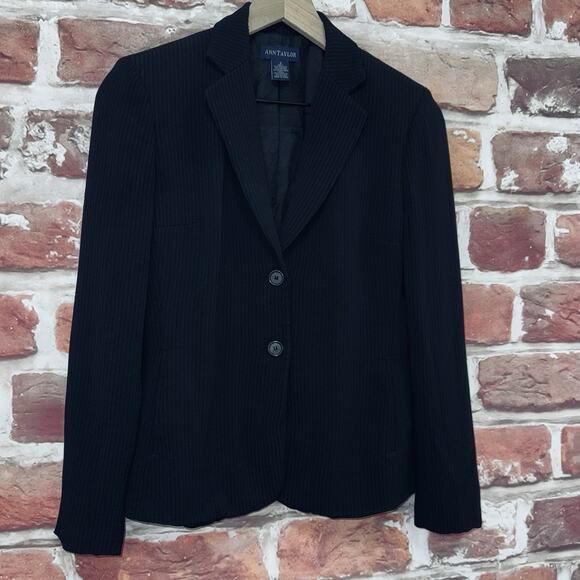VTG Ann Taylor Jacket Women's Size 2 Black Striped Career Work Button Up Blazer - Picture 2 of 8